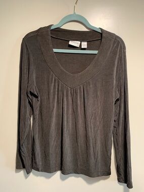 Chico's Charcoal V-Neck Long Sleeve Dress Top Heavyweight Material stretchy Sz 2